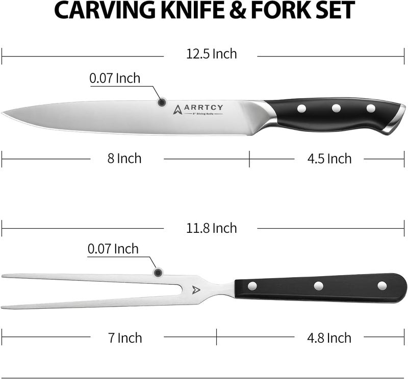 Arrtcy Carving Knife Set - 2 PCS Carving Knife and Fork for Turkey, BBQ - Razor Sharp German Stainless Steel Carving Set with Ergonomic Handle - Full Tang For Meat, Brisket - Image 3